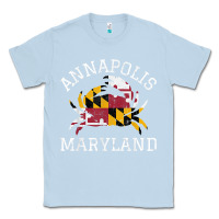Dusty Blue Annapolis Maryland Crab State Flag Home Travel Vintage Classic Tee - longCreatives