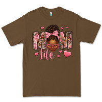 Cacao Afro Messy Bun Mom Life Premium Tee - texasbilliewilder