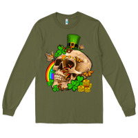 Army Green St. Patrick's boho skull Long Sleeve Tee - OliviaCreatesArt