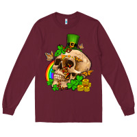 Burgundy St. Patrick's boho skull Long Sleeve Tee - OliviaCreatesArt