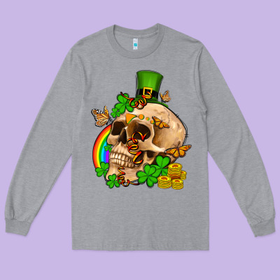 St. Patrick's Boho Skull Long Sleeve Tee Designed By Oliviacreatesart