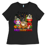 Black happy hallothanksmas skeleton coffee cups Ladies Tee - texasbilliewilder
