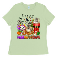 Matcha happy hallothanksmas skeleton coffee cups Ladies Tee - texasbilliewilder
