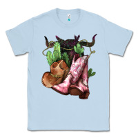 Dusty Blue Cowgirl boots hat horns cactus Classic Tee - HowdyJamesFarm