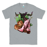 Heather Grey Cowgirl boots hat horns cactus Classic Tee - HowdyJamesFarm