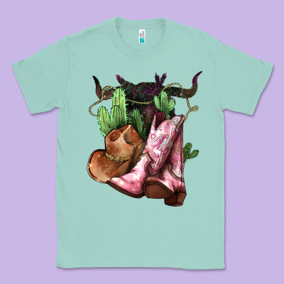 Cowgirl Boots Hat Horns Cactus Classic Tee Designed By Howdyjamesfarm