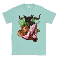 Seafoam Cowgirl boots hat horns cactus Classic Tee - HowdyJamesFarm