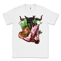 White Cowgirl boots hat horns cactus Classic Tee - HowdyJamesFarm