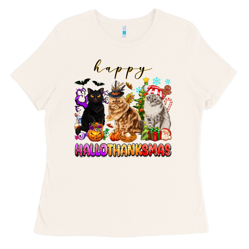 Happy Hallothanksmas Cats Ladies Tee by texasbilliewilder | Teevron