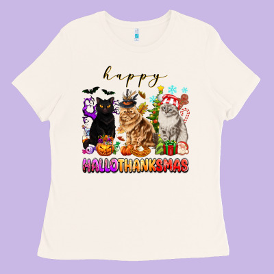 Happy Hallothanksmas Cats Ladies Tee Designed By Texasbilliewilder