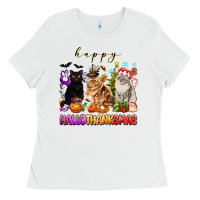 White happy hallothanksmas cats Ladies Tee - texasbilliewilder