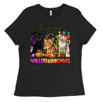 Black happy hallothanksmas cats Ladies Tee - texasbilliewilder