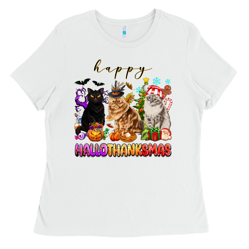Happy Hallothanksmas Cats Ladies Tee by texasbilliewilder | Teevron
