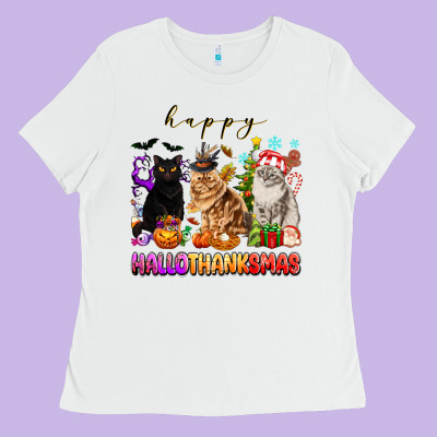 Happy Hallothanksmas Cats Ladies Tee Designed By Texasbilliewilder