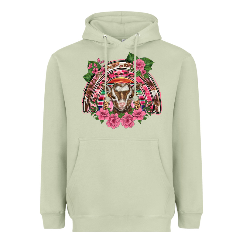 Pink Floral Baby Goat Rainbow Heavyweight Hoodie by BarkalooDesign | Teevron