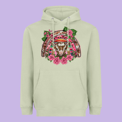 Pink Floral Baby Goat Rainbow Heavyweight Hoodie Designed By Barkaloodesign