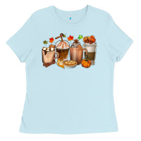 Baby Blue Pumpkin Spice Coffee Cups Ladies Tee - texasbilliewilder
