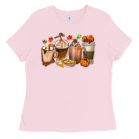 Bubblegum Pink Pumpkin Spice Coffee Cups Ladies Tee - texasbilliewilder