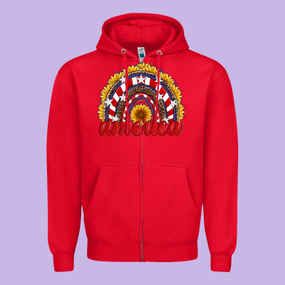 America Sunflower Rainbow Zipper Hoodie Designed By Artiststas