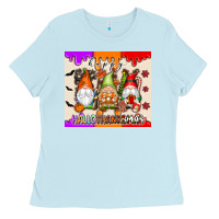 Baby Blue Happy Hallothanksmas gnomes Ladies Tee - texasbilliewilder