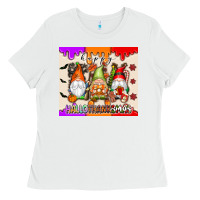 White Happy Hallothanksmas gnomes Ladies Tee - texasbilliewilder