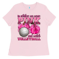 Bubblegum Pink In October We Wear Pink and Watch Volleyball Ladies Tee - texasbilliewilder