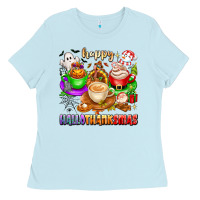 Baby Blue happy hallothanksmas coffee cups with ghost turkey Ladies Tee - texasbilliewilder