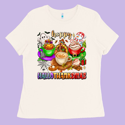 Happy Hallothanksmas Coffee Cups With Ghost Turkey Ladies Tee Designed By Texasbilliewilder