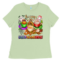 Matcha happy hallothanksmas coffee cups with ghost turkey Ladies Tee - texasbilliewilder