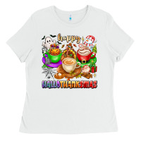 White happy hallothanksmas coffee cups with ghost turkey Ladies Tee - texasbilliewilder