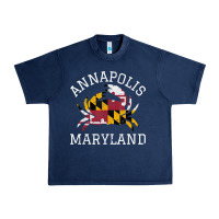 Navy Annapolis Maryland Crab State Flag Home Travel Vintage Urban Heavy Tee - longCreatives
