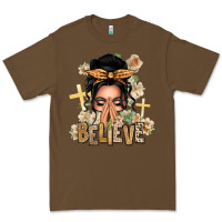 Cacao Black Hair Believe Praying Caucasian Messy Bun Premium Tee - texasbilliewilder