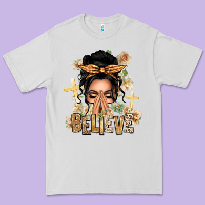 Black Hair Believe Praying Caucasian Messy Bun Premium Tee Designed By Texasbilliewilder