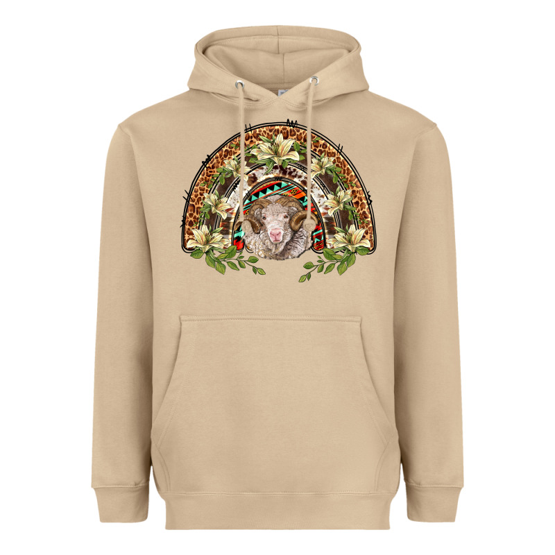 Merino Wool Ram Lily Rainbow Heavyweight Hoodie by BarkalooDesign | Teevron