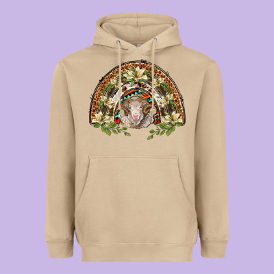 Merino Wool Ram Lily Rainbow Heavyweight Hoodie Designed By Barkaloodesign