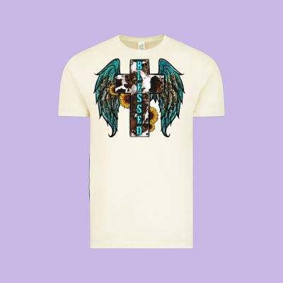 Western Wings Cross Blessed Vintage Tee Designed By Ranaportraitstore