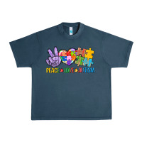 Midnight Navy Peace love Autism Urban Heavy Tee - CowGirlArtShop