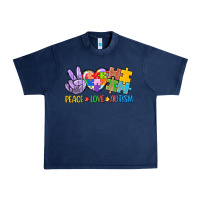 Navy Peace love Autism Urban Heavy Tee - CowGirlArtShop
