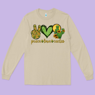 Peace Love Cactus Long Sleeve Tee Designed By Jasminsmagicworld