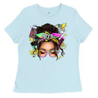 Baby Blue 90s messy bun Ladies Tee - texasbilliewilder