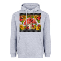 Heather Grey ladybug mushrooms Heavyweight Hoodie - BarkalooDesign