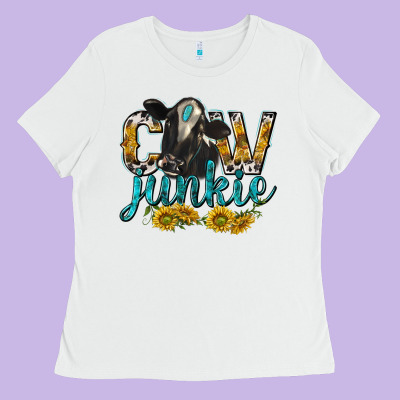 Cow Junkie With Cow Ladies Tee Designed By Texasbilliewilder