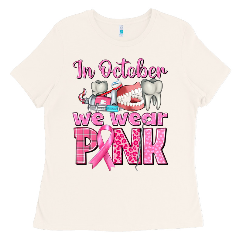 In October We Wear Pink Breast Cancer Awareness Ladies Tee by texasbilliewilder | Teevron