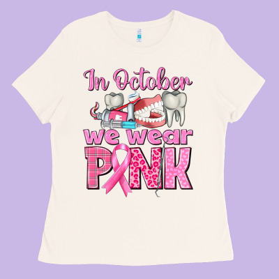 In October We Wear Pink Breast Cancer Awareness Ladies Tee Designed By Texasbilliewilder