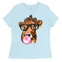 Baby Blue Cow Lick with Leopard Bandana Ladies Tee - texasbilliewilder