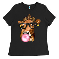 Black Cow Lick with Leopard Bandana Ladies Tee - texasbilliewilder