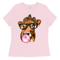Bubblegum Pink Cow Lick with Leopard Bandana Ladies Tee - texasbilliewilder