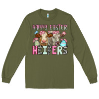 Army Green Happy Easter Heifers Long Sleeve Tee - OliviaCreatesArt