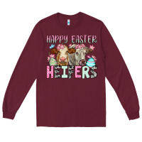 Burgundy Happy Easter Heifers Long Sleeve Tee - OliviaCreatesArt