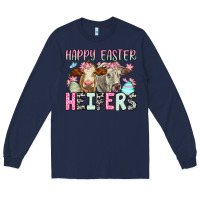 Navy Happy Easter Heifers Long Sleeve Tee - OliviaCreatesArt